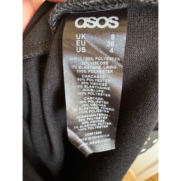 asos Womens Dress Sz 4 Black Skater Deep V Back Knit Solid Short Mini - Picture 10 of 10